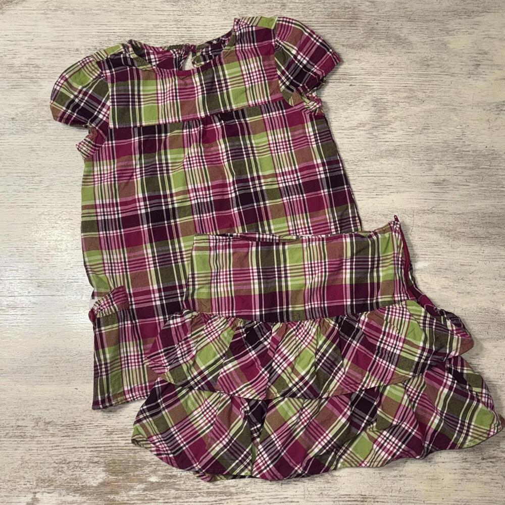 EUC Crazy 8 Purple Green Plaid Top Skirt Outfit Size 7 8 Years